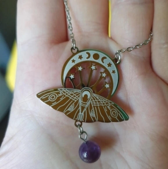 Witchcraft Crescent & Moth Pendant Necklace - Picture 12 of 16